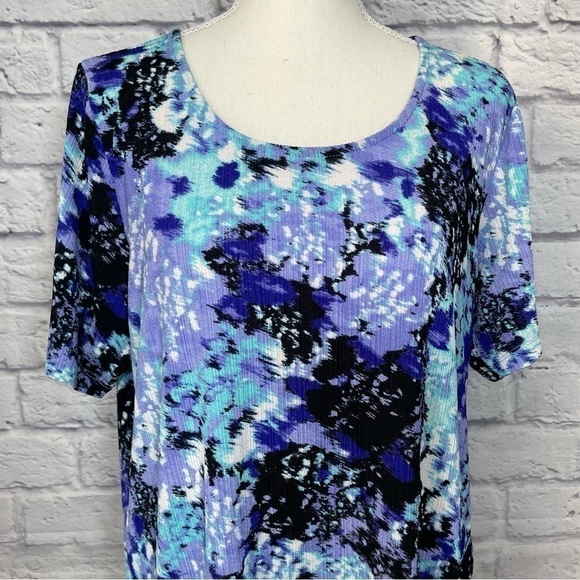 Tanjay Petite Short Sleeve Abstract Multi Color Top Size Medium Petite - Picture 3 of 11